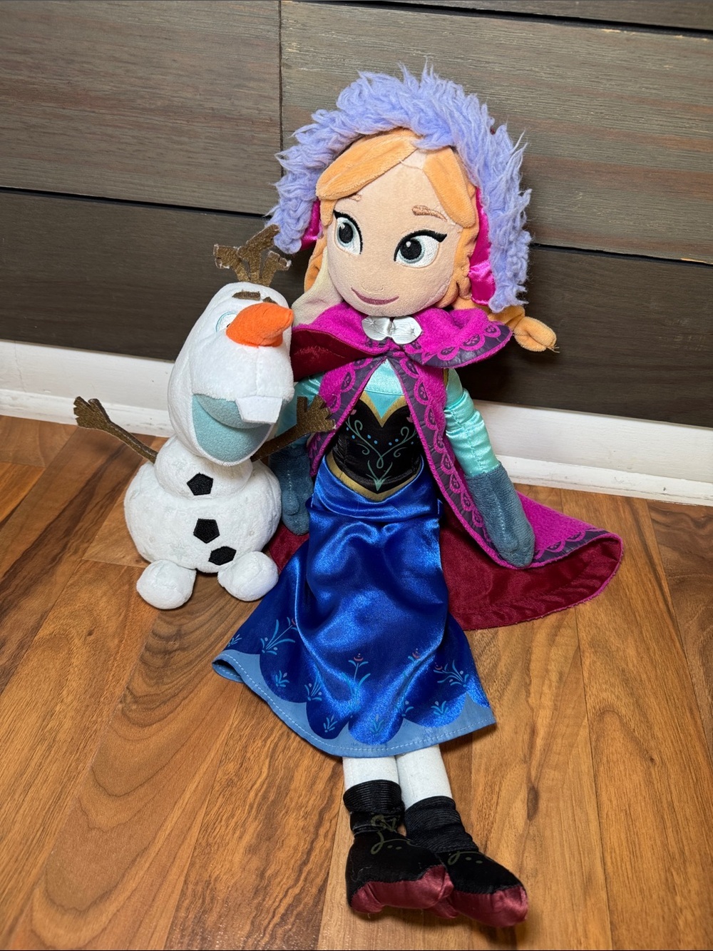 Anna-Inspired Blue & Purple Princess Plush Doll with Olaf Companion